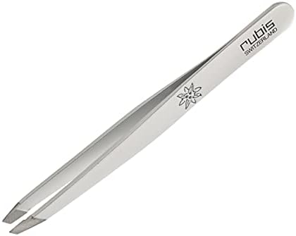 Rubis Classic Stainless Steel Slanted Tweezers for Precise Eyebrows and Hair Removal, 1K105, White,Rubis Switzerland Swiss Made World Renowned Precision