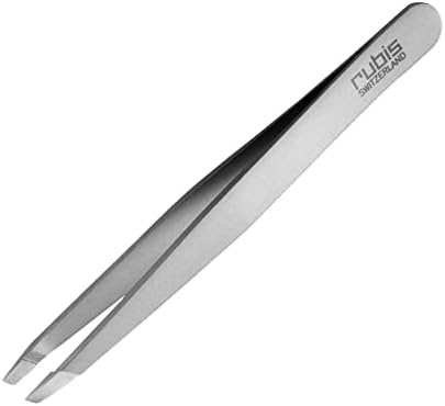 Rubis Ion-Coated Classic Stainless Steel Slanted Tweezers for Precise Eyebrows and Hair Removal, 4K102,Rubis Switzerland Swiss Made World Renowned Precision
