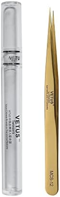 Original Vetus Slant Tip Tweezers Eyelash Eyebrow Extension Tweezer Stainless Steel Pro Best Straight Tip Switzerland Tweezers Non-magnetic Beauty Nail Art DIY Tool (Golden)