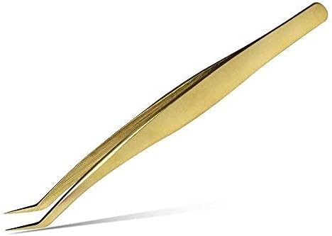 Genunie Vetus Best Tweezers Stainless Steel Fine Straight Tip Eyelash Eyebrow Extension Beauty Lash Makeup Nail Art Tool (MCS-19) (Golden)