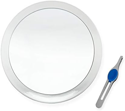 DB Tech Large 10" Suction Cup 8X Magnifying Mirror with Precision Tweezers w/Rubberized Grips, Triple Suction Cups for Lasting Hold on Most Flat Surfaces