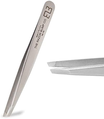 Razor Bump Co. Professional Micro Slant Tweezer, made in USA, Best Precision Tweezers for Eyebrows, Chin Hair, Ingrown Hair Removal – Surgical Grade, Rustproof, Non-Irritating Stainless Steel