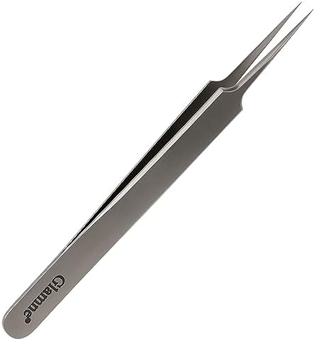 Glamne Titanium Precision Fine Pointed Tip Tweezers for Women and Men Perfect Aligned for Ingrown Hair, Facial and Chin Hair Removal, Extra Sharp Needle Nose Blackheads Tweezers