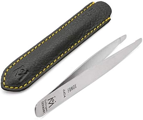 Diabetic Rounded Tweezers in Leather FINOX Surgical Stainless Steel Safety Round Tip tweezers for Facial Hair Remover Tweezers with easy grip -Eyebrow Plucking Tweezer -Eyebrow Plucker -German , 4404