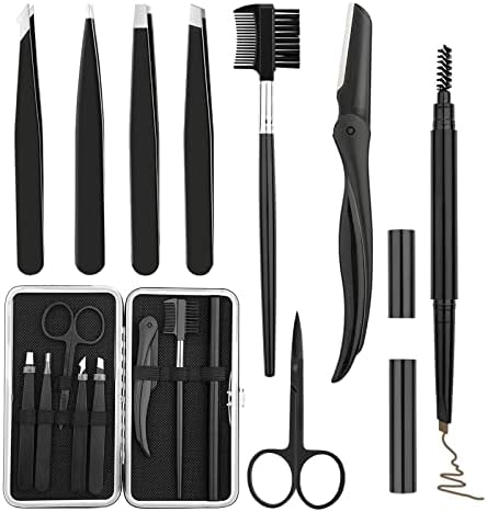Eyebrow Grooming Kit,8 in 1 Tweezers for Eyebrows,Professional Eyebrow Tweezers Set with Travel Case