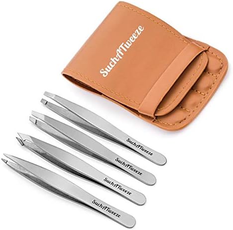 SuchATweeze Slant Tweezers Premium Stainless Steel Precision Tweezer For Men & Women. Guaranteed Professional And Home Use - Best For Facial & Body Hair Removal!