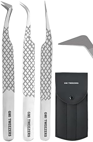 GMI Lash Tweezers - Pack of 3 Firber Tip Eyelash Tweezers - Stainless Steel Eyelash Extension Tweezers