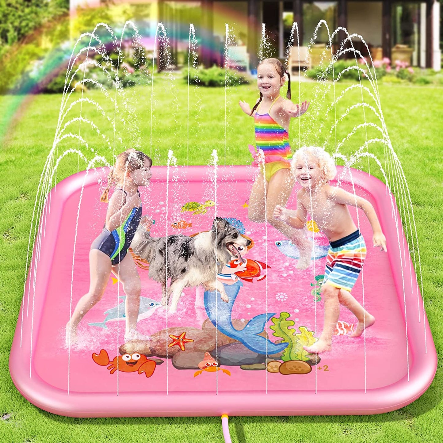 Peradix Sprinkler Pad Splash Play Mat 68 Inches Outdoor Games Party Water Toys Inflatable Pool Kids Sprinkler for Toddlers Boys Girls Kids Extra Large Sprinkle Toys for Kids and Adults in Hot Summer