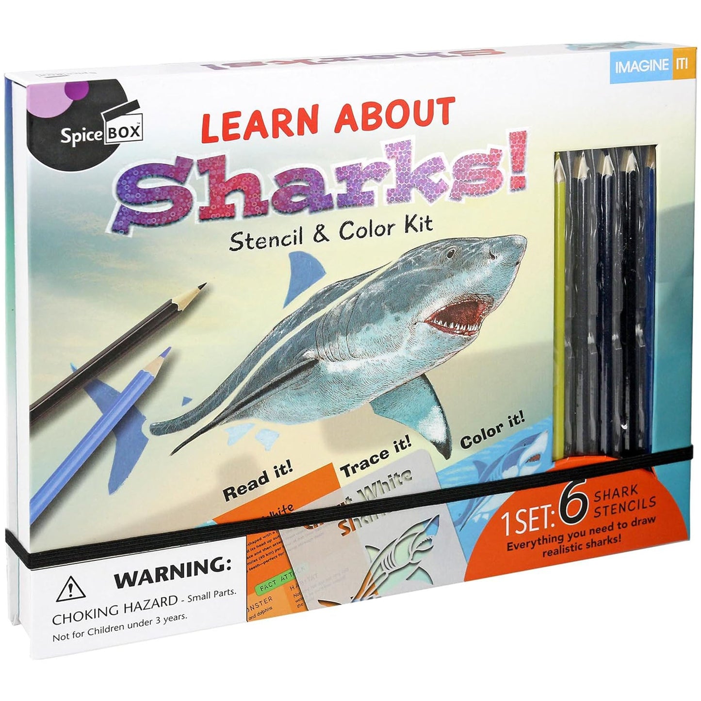 Spice Box Learn About Sharks Stencil And Color Set