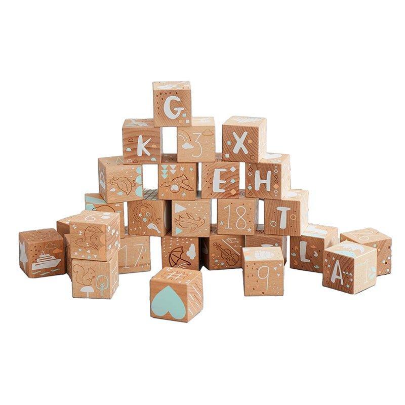 Etched Wood Alphabet and Numbers Baby Blocks