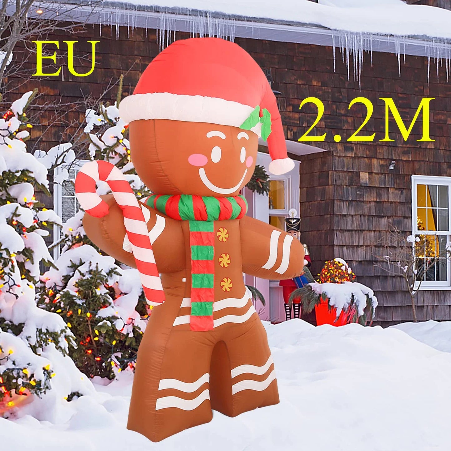 Christmas Inflatables Gingerbread Man 2.2m with Built-in LED Ornament for Xmas Party Indoor Outdoor Courtyard Props Decoration ShopOnlyDeal