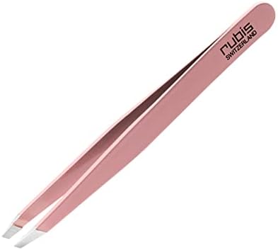 Rubis Classic Stainless Steel Slanted Tweezers for Precise Eyebrows and Hair Removal, 1K108, Pink,Rubis Switzerland Swiss Made World Renowned Precision
