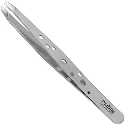 Rubis Hole Pattern Classic Stainless Steel Slanted Tweezers For Precise Eyebrows and Hair Removal, The Elegance Collection, 1K111,Silver,Rubis Switzerland Swiss Made World Renowned Precision