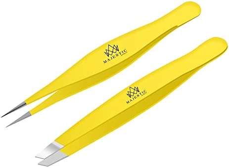 Majestic Bombay Fine Point + Slant Tweezers for Women and Men – Splinter Ticks, Facial, Brow and Ingrown Hair Removal–Sharp, Needle Nose, Surgical Tweezers Precision best tweezers for chin hair