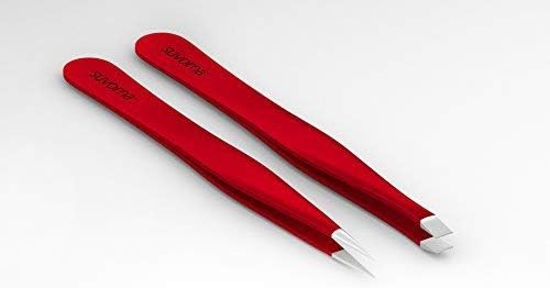 Suvorna 4" Precision Aligned Professional Tweezers Color Sets with Premium Stainless Steel. One Sharp Pointed Pair and One Straight Tip Pair for Precision Eyebrow Shaping.