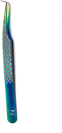 JM3-3 Eyelash Extension Tweezers Curved Precision Stainless Steel Tweezers Anti-Static Eyelash Tools（Rainbow）