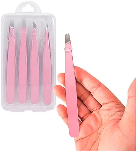 Premium Fiber Eyelash Extension Tweezers - Precision Stainless Steel for Volume Lashes - Professional Tool for Facial Hair Removal and Eyebrow Shaping - Versatile 4-Piece Tweezer Kit for Men and Women