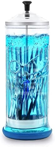 Keedolla 37 Oz Barber Disinfectant Jar with Removable Basket, Glass Barber Disinfectant Jar Salon Disinfecting Container for Tweezers, Scissors, Comb and Nail Tools