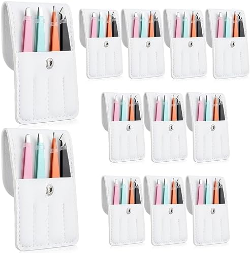 Lasnten 12 Sets Tweezers Sets with Leather Travel Case, Christmas Bulk Gifts Party Favors for Women, Stainless Steel Eyebrow Tweezers Kit for Facial Hair Removal Eyelash Extension, Multi Color