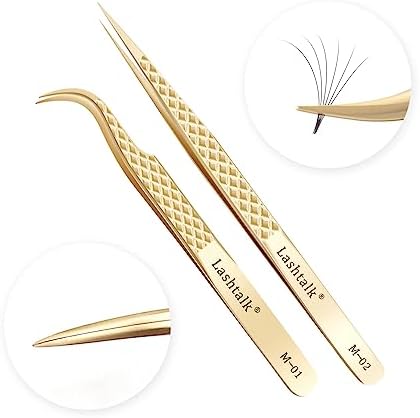 Lashtalk Tweezers for Eyelash Extensions Easy of Use Fiber Tip Lashes Tweezers for Mega Volume, Stainless Steel Lash Applicator Eyelash Tool (M-01 and M-02)