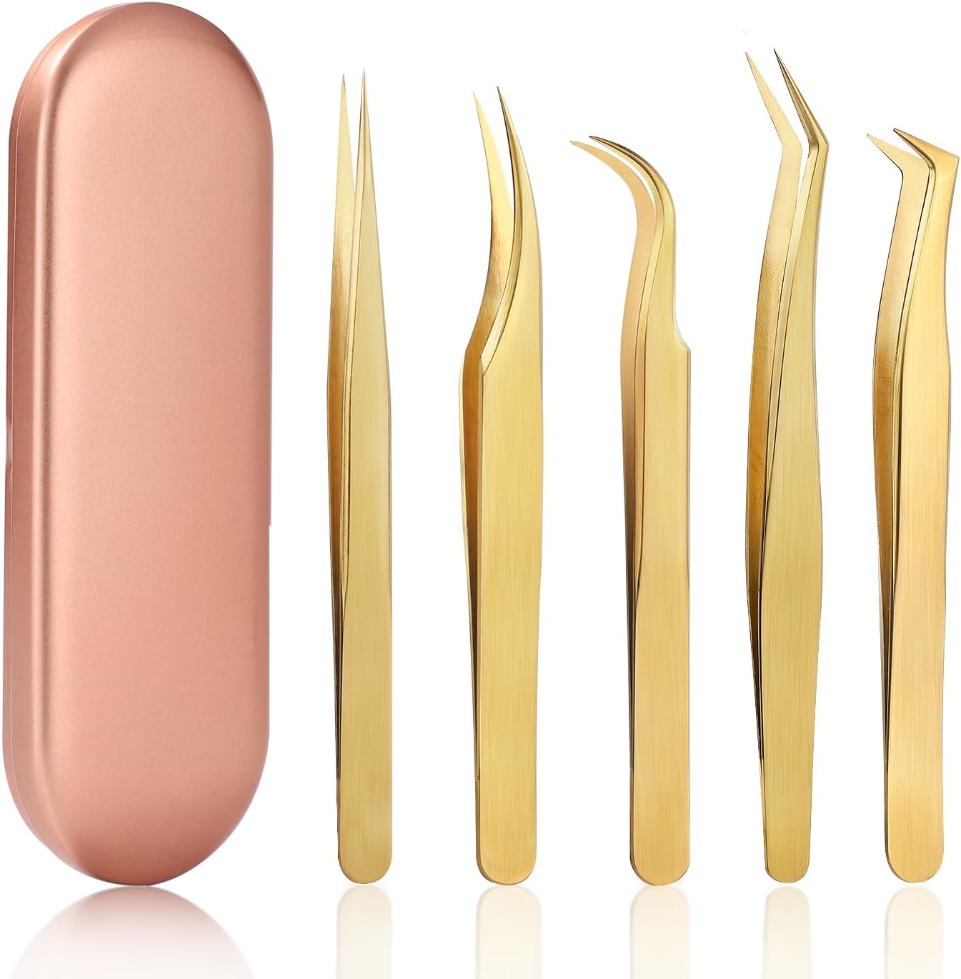 Etercycle High Precision Lash Tweezers Set - Includes 5 Stainless Steel Eyelash Tweezers for Classic Individual and Volume Lash Extensions. Complete with Storage Box