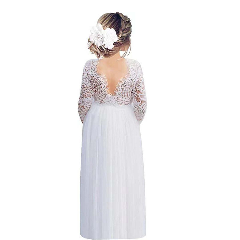 Lace Back A- Line Straight Girl Dress