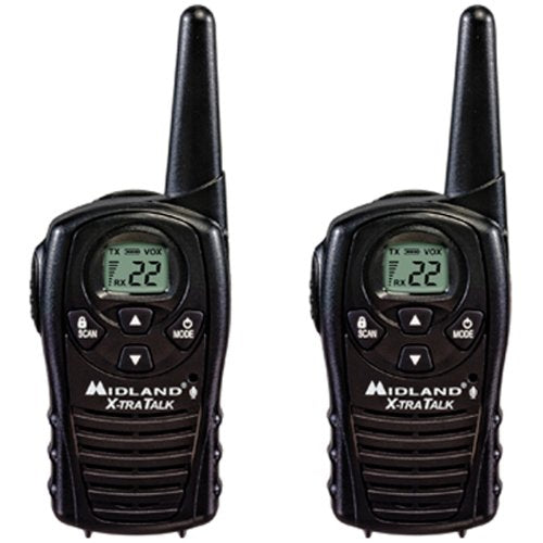Midland LXT118 18-Mile Range 22-Channel GMRS 2-Way Radio Walkie Talkie, Black - E Vox, and Channel Scan Pair Packed WALKTALK - Uses 3 AAA batteries