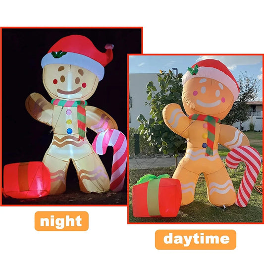 Inflatable Gingerbread Man 240CM LED Lighted Blow Up Decoration with Candy Christmas Decoration Outdoor Garden Parhelion Party ShopOnlyDeal
