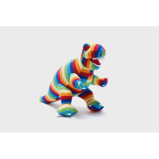 Knitted Dinosaur Plush Toy - Bold Stripe T-Rex