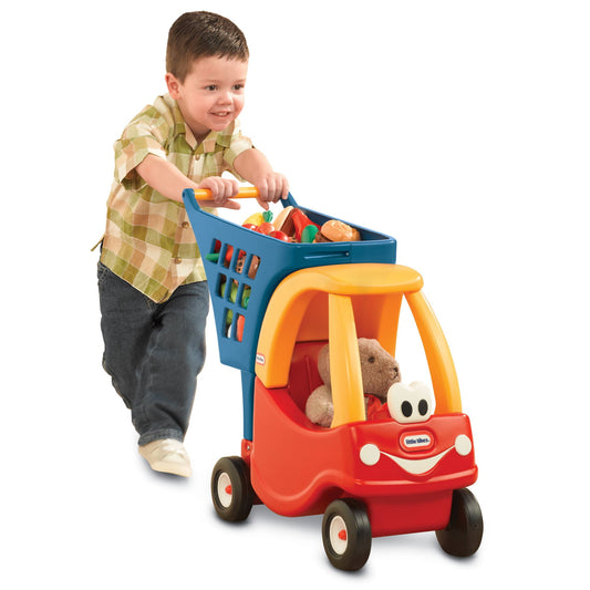 Kids Pretend Play Shopping Cart Grocery Basket, RED