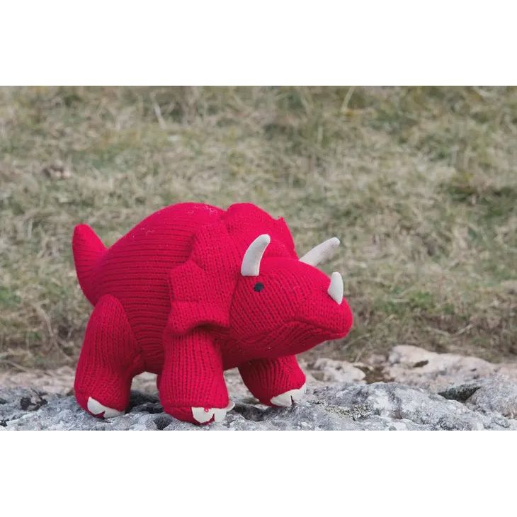 Knitted Dinosaur Plush Toy - Red Triceratops