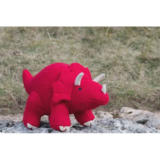Knitted Dinosaur Plush Toy - Red Triceratops